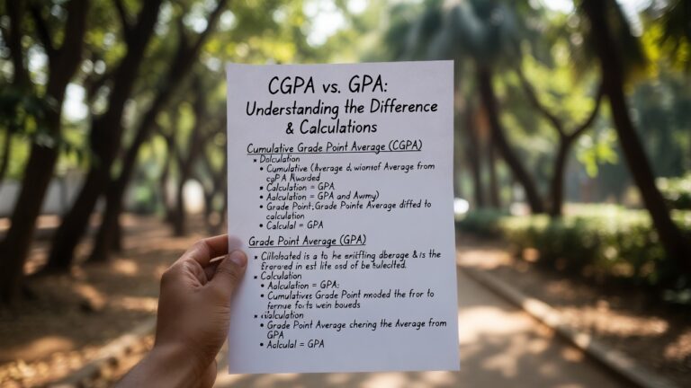 Human hand holding a white paper on which GPA vs CGPA differnce is shown step by step